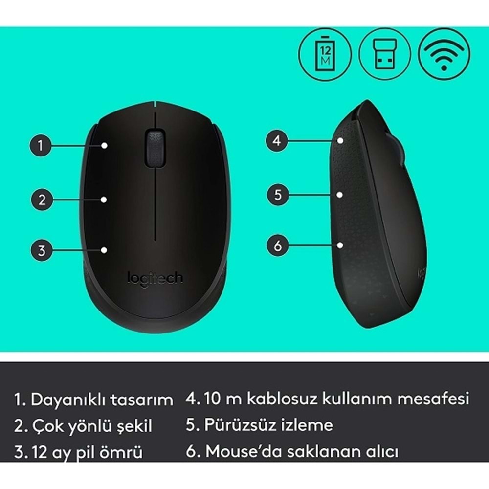 Logitech M171 Nano Alıcılı Kablosuz Siyah Mouse