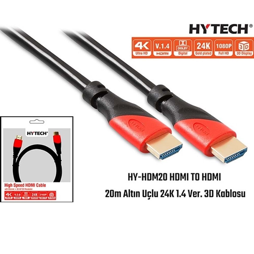 Hytech HY-HDM20 20 Mt Altın Uçlu 24K 1.4 Ver. 3D Hdmi Kablo