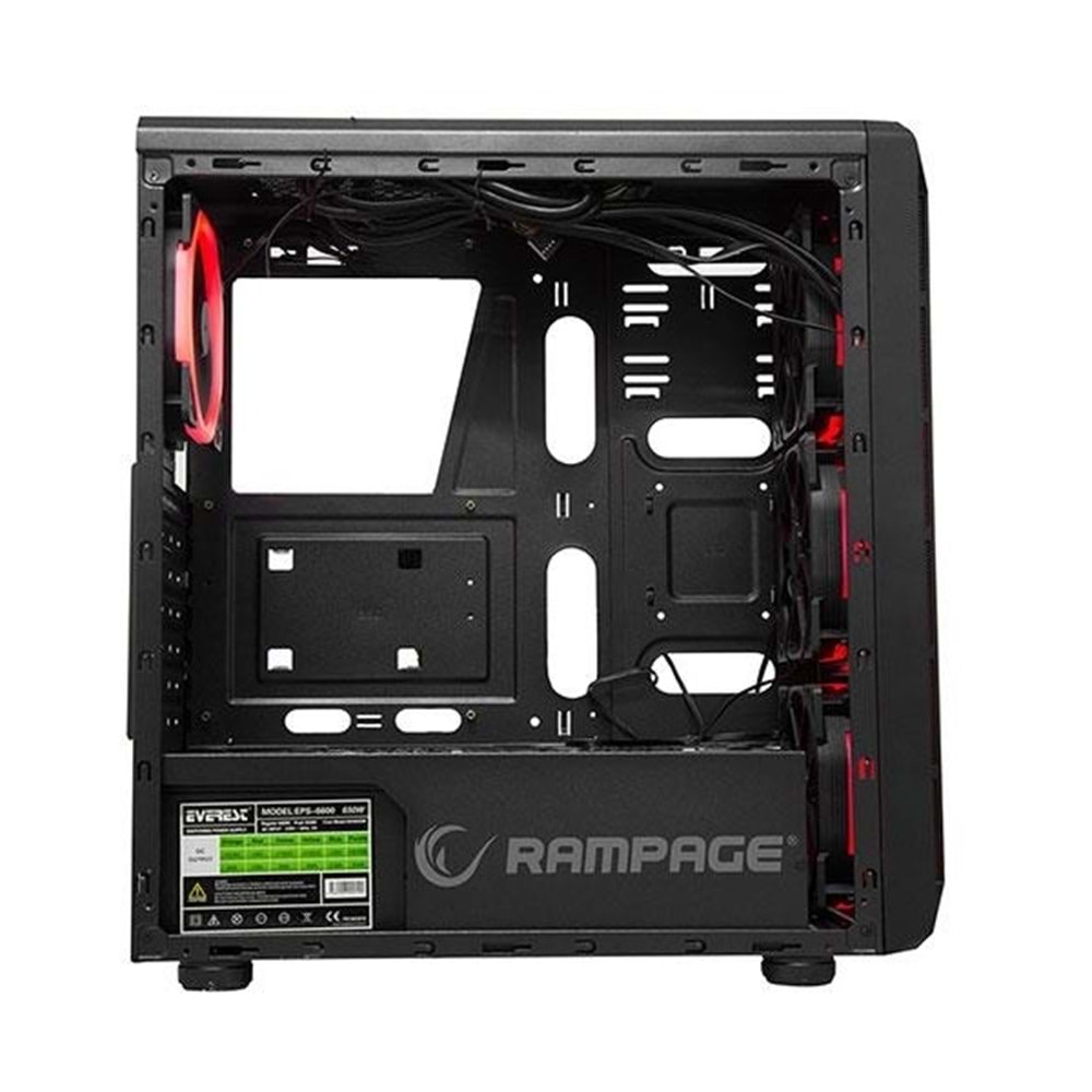 Rampage Shadow 600W Siyah Kırmızı Led Fan Gaming Kasa
