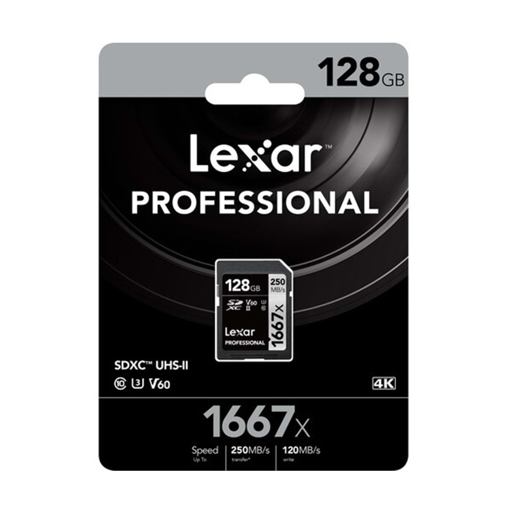 Lexar 128Gb 250Mb/s 1667x C10 V60 U3 UHS-II SDXC 4K Hafıza Kartı