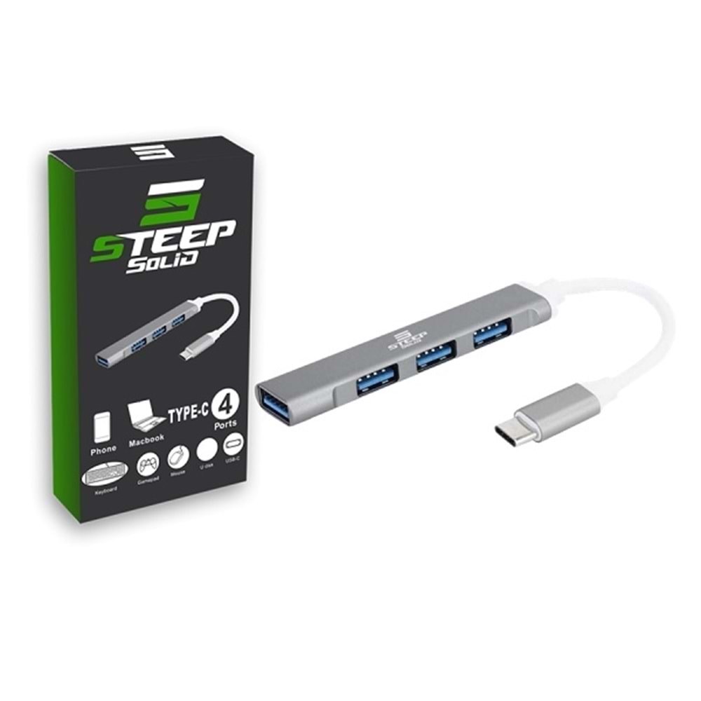 Steep Solid Ultra Slim 4 Port Type-C 3.1 to USB 3.0 Usb Çoklayıcı Metal