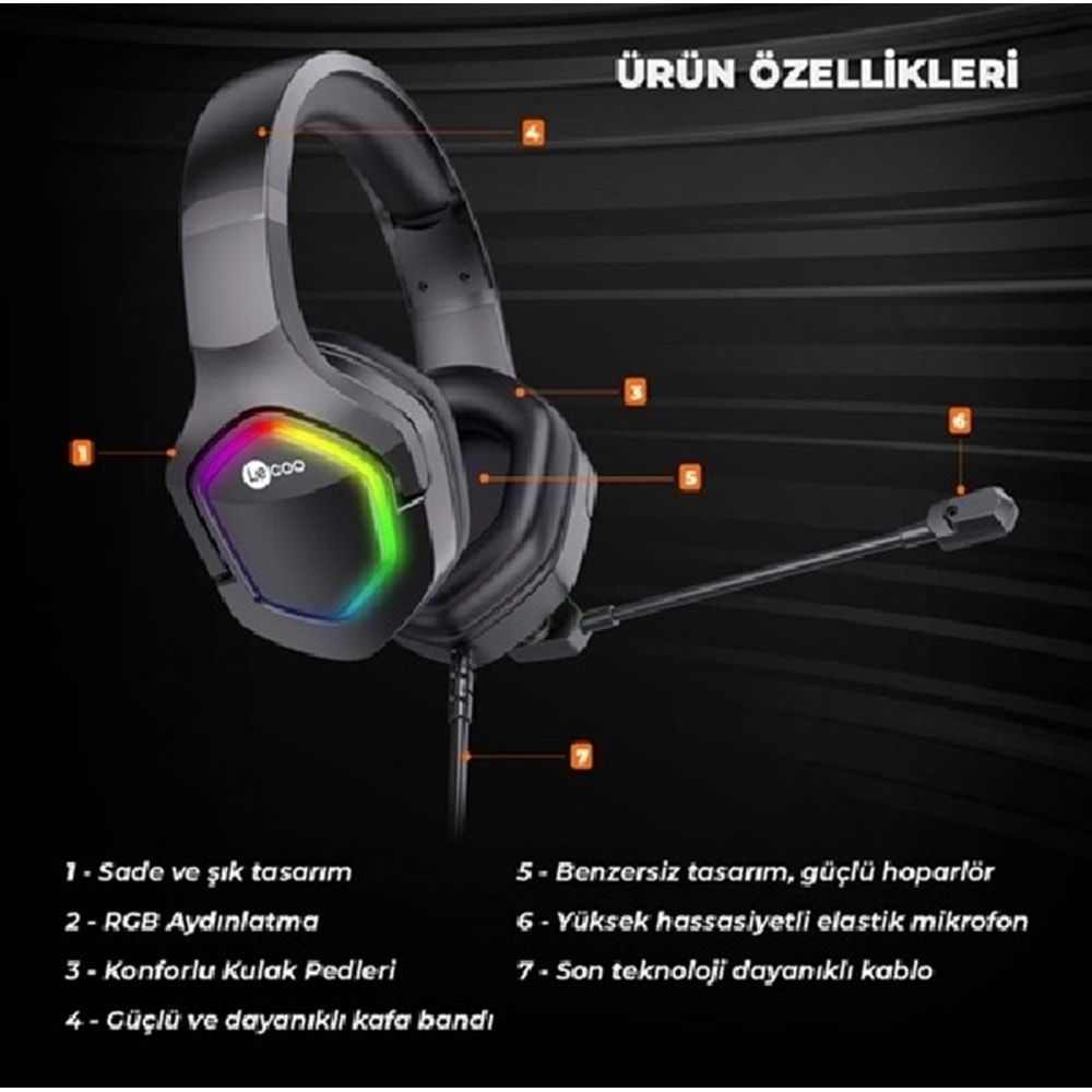 Lenovo Lecoo HT403 USB + 3.5mm Jak Gaming Kulaklık Siyah Kulaküstü Kulaklık RGB LED Aydınlatmalı
