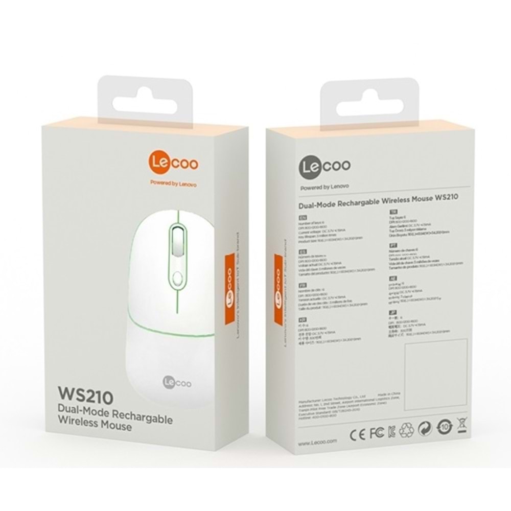 Lecoo WS210 2.4G Wifi Wireless Bluetooth Charging Mouse Beyaz