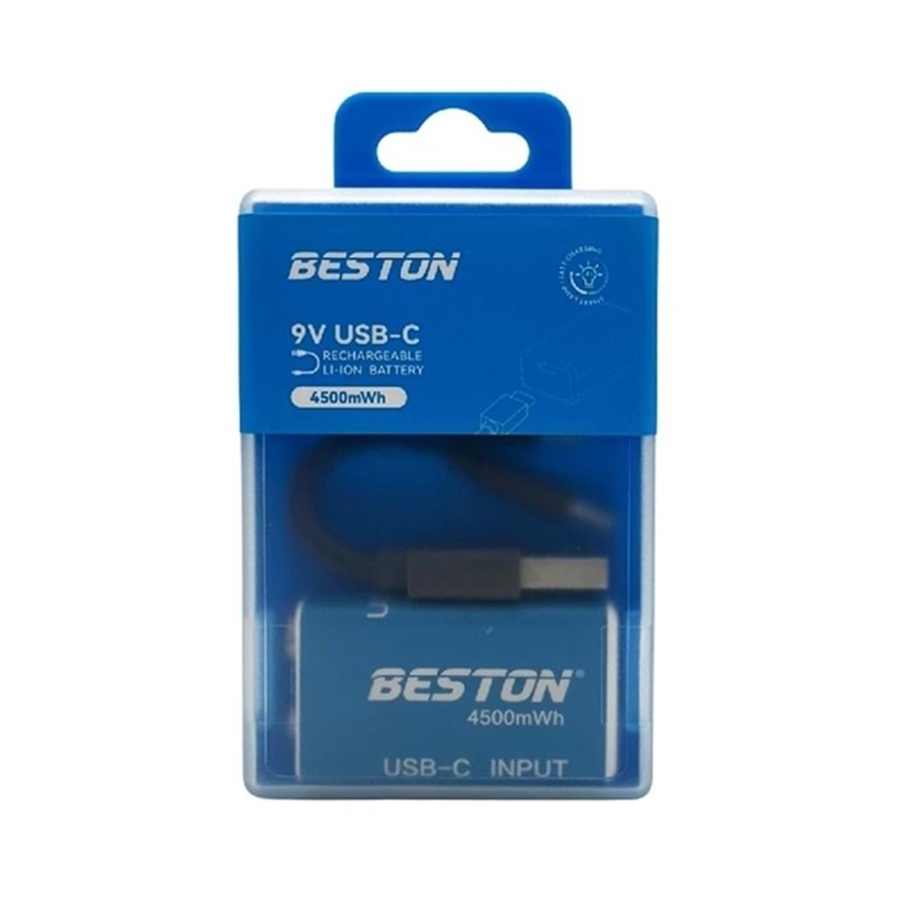 Beston 9V Şarj Edilebilir USB-C Pil