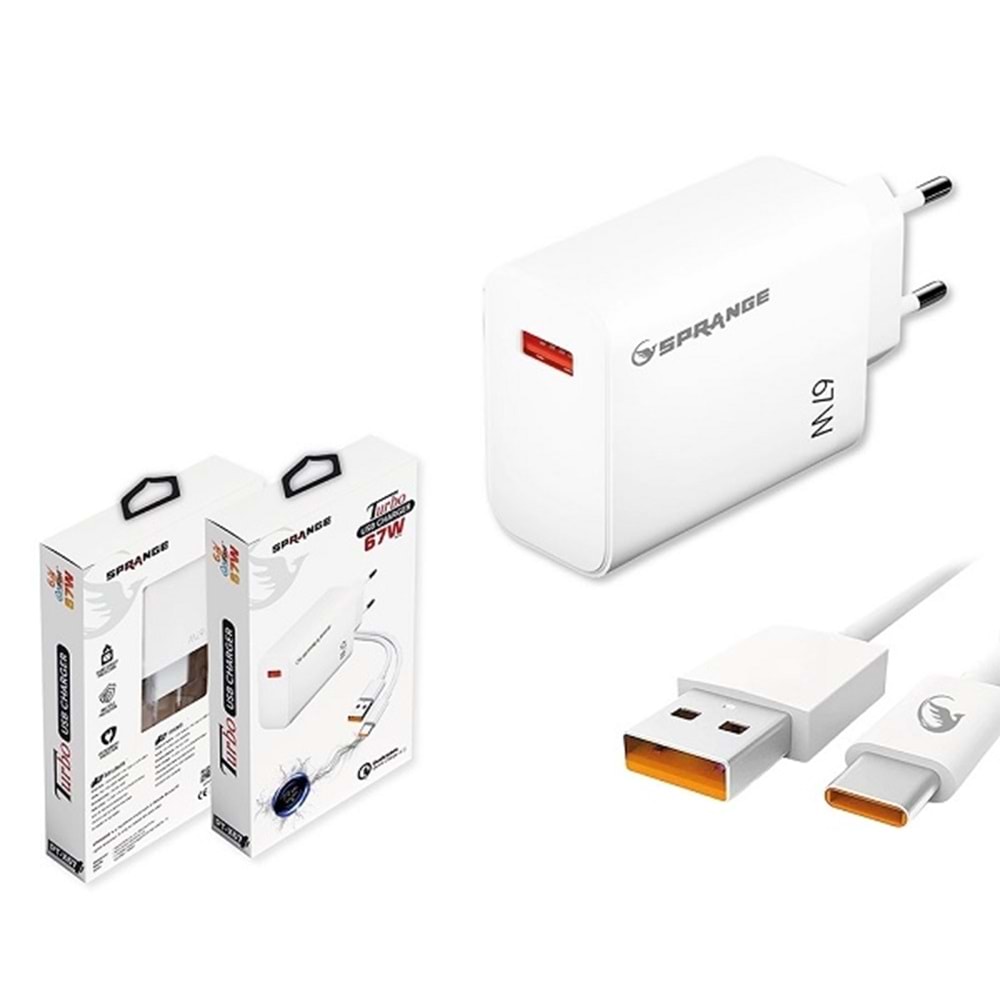 Sprange PT-X67 67W Turbo USB Şarj USB-C Data & Şarj Kablo