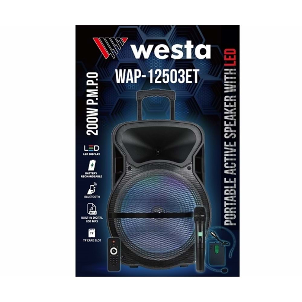 Westa WAP-12503ET 12inc Aktif Portatif Ses Sistemi 200Wat