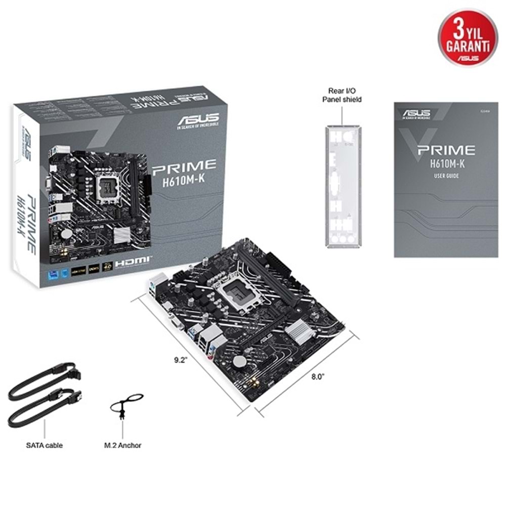Asus Prime H610M-K H610 DDR5 Vga GLan mATX HDMI M2 USB3 RGB 1700p Anakart