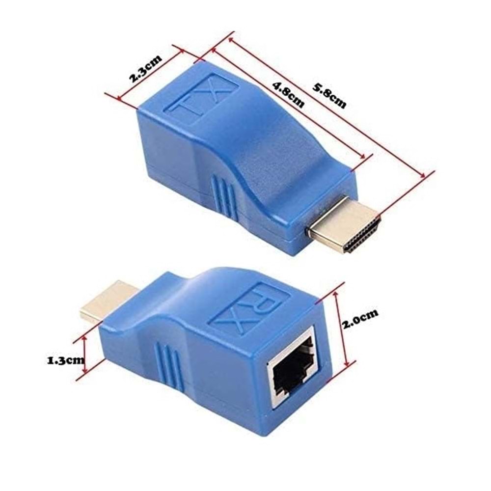 Sensei HD-30 CAT5E CAT6 30Metre İkili Mavi Adaptör Hdmi Extender