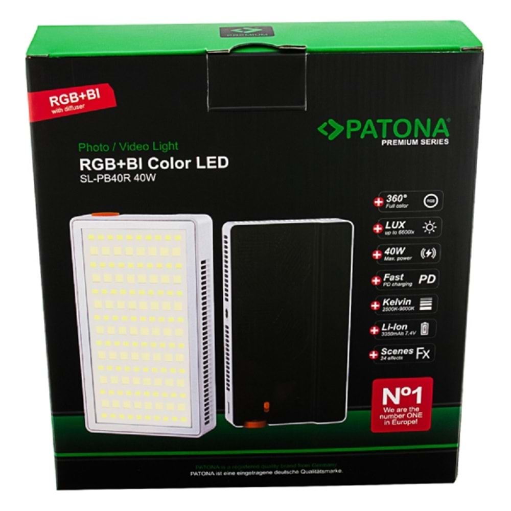 Patona SL-PB40R 4246 40W Premium RGB Led Bataryalı Panel Işık