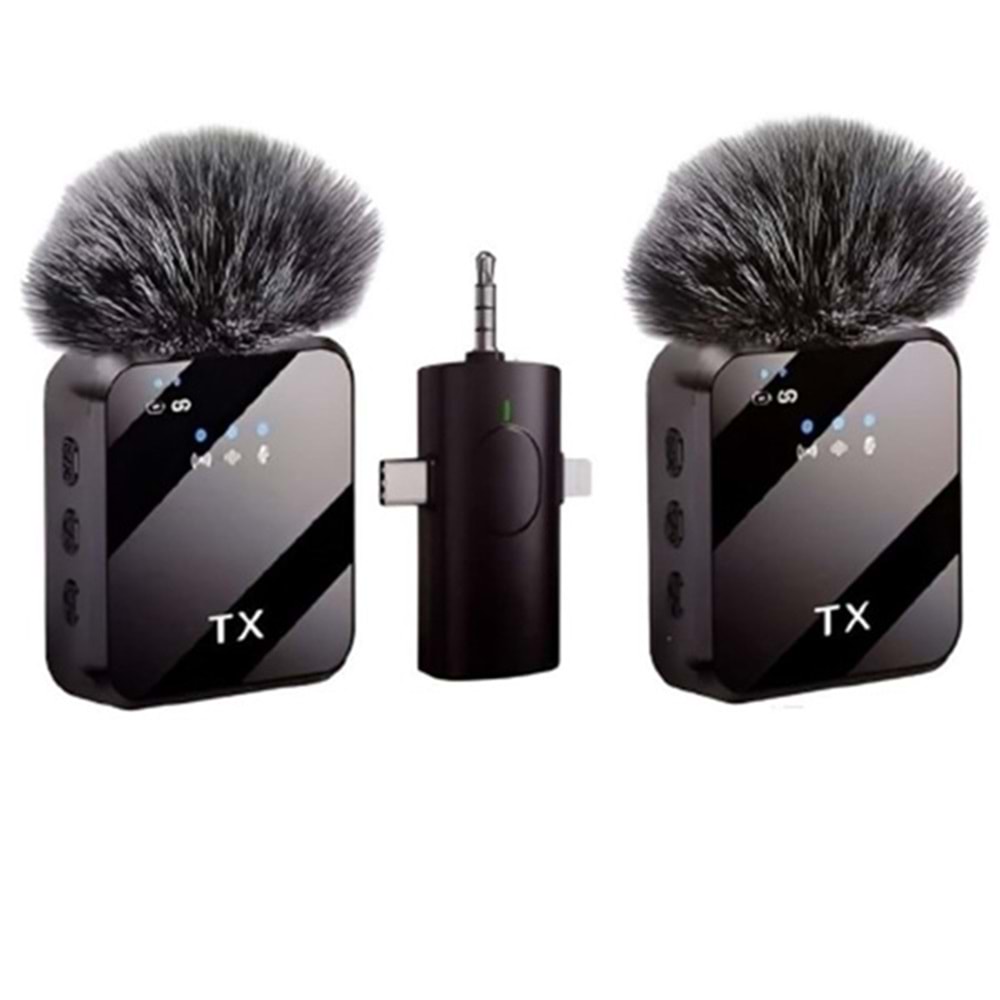 Dp M38 3in1 Type-C, Lightning, 3.5mm Jak, Çiftli Yaka Kablosuz Mikrofonu