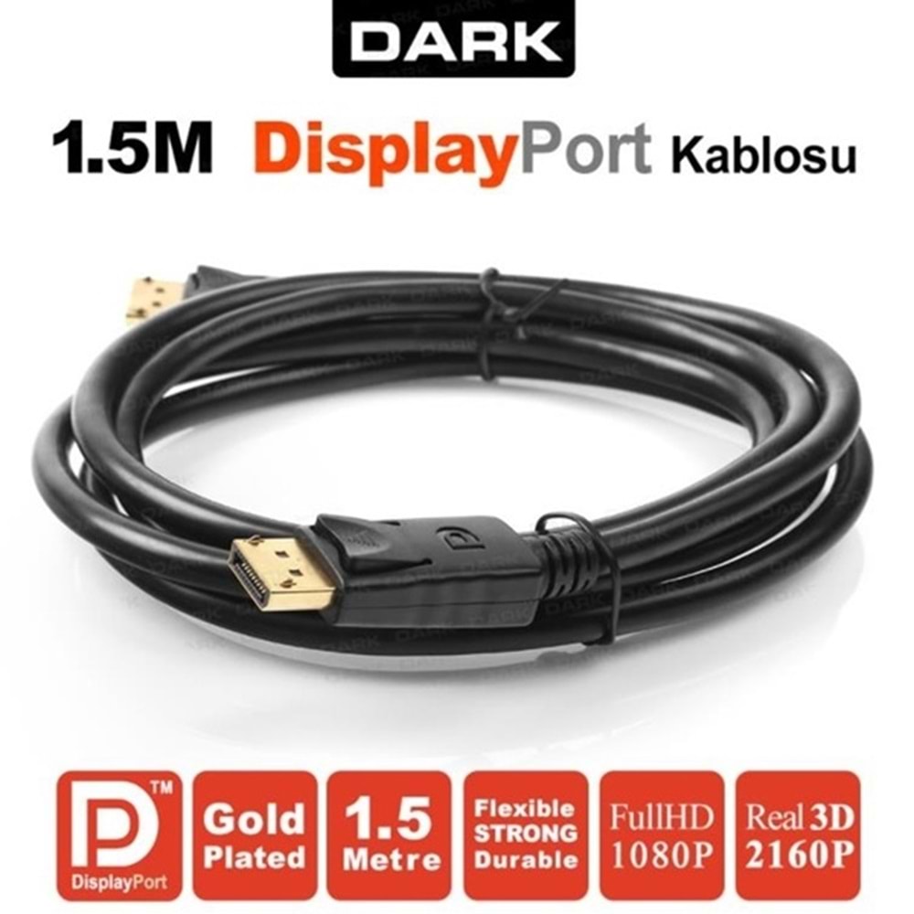 Dark DK-CB-DPL150 1.5 Mt DisplayPort Kablo 1080P (Altın Uçlu)