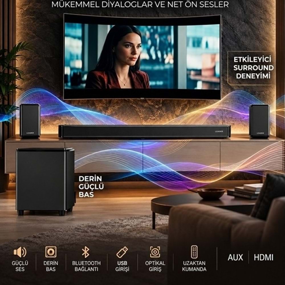 Leader SB-41 5.1 Soundbar Bt USB Optik Arc Aux Ses Sistemi
