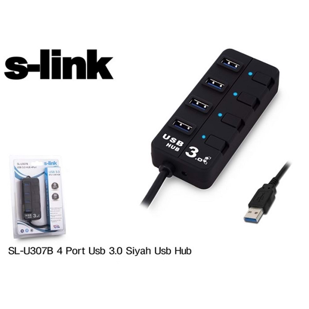 S-Link SL-U307B 4 Port Usb 3.0 Siyah Usb Çoklayıcı