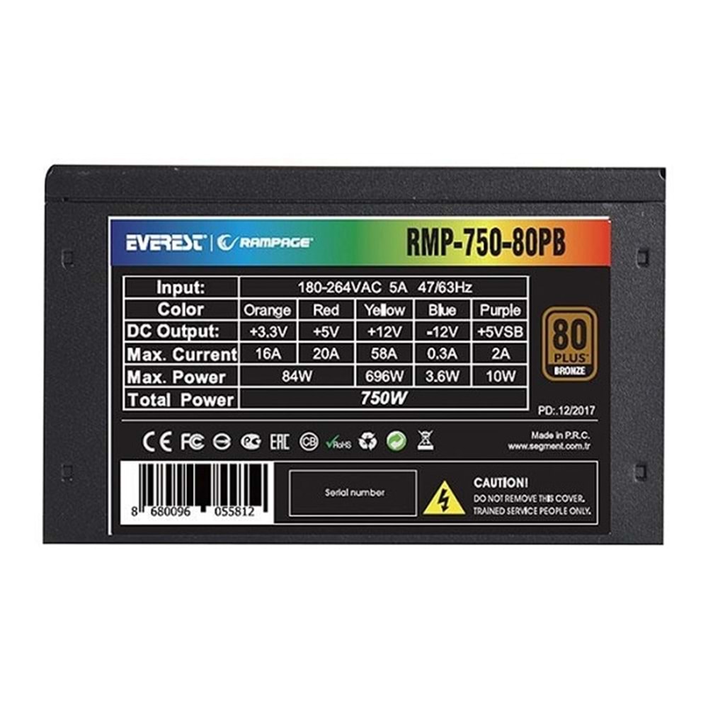 Rampage RMP-750-80PB 750W+80 Bronze Siyah 14cm Power Supply