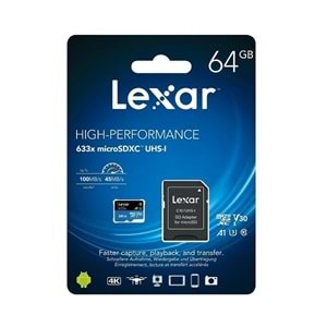 Lexar 64GB 633x 100Mb/s C10 A1 V30 U3 Micro SD Hafıza Kartı