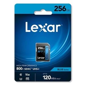 Lexar 256GB Professional 800x SDXC™ UHS-I cards, up to 120MB/s read 45MB/s write C10 V30 U3 Hafıza Kart