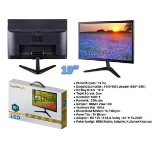 MPIA 19inc 1920x1080 Çözünürlük 5ms Tepki Süresi 75Hz Hdmi Vga 12 Volt Full HD Monitör