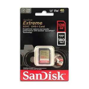 Sandisk 128GB Extreme SDXC Card 180MB/s V30 UHS-I U3 Hafıza Kartı SDSDXVA-128G-GNCIN