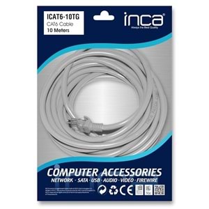 İnca Icat6-10tg 10mt 24awg Cat6 Utp Patch Kablo Gri.