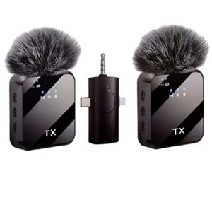 Dp M38 3in1 Type-C, Lightning, 3.5mm Jak, Çiftli Yaka Kablosuz Mikrofonu