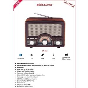 Leader LR-242 Radio Bt Usb Tf Retro Müzik Kutusu