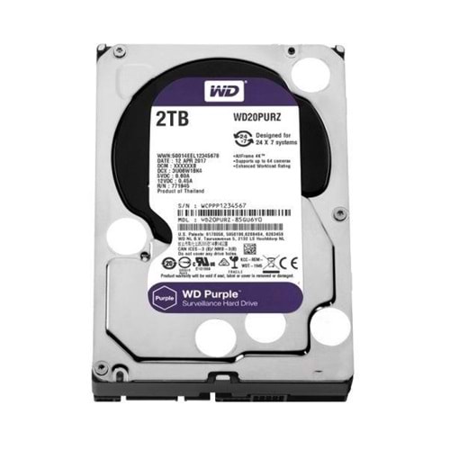 Western Digital WD20PURZ Purple 3.5 2Tb 5400Rpm 64Mb Sata3 7/24 Harddisk