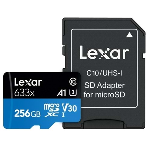 Lexar 256GB 633x 100Mb/s C10 A1 V30 U3 Micro SD Hafıza Kartı