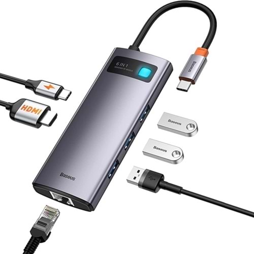 Baseus Metal Gleam 6in1 Çok Fonksiyonlu Bilgisayar Hub Adaptörü