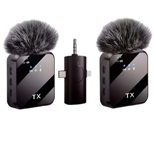 Dp M38 3in1 Type-C, Lightning, 3.5mm Jak, Çiftli Yaka Kablosuz Mikrofonu