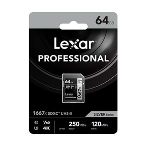 Lexar 64Gb 250Mb/s 1667x C10 V60 U3 UHS-II SDXC 4K Hafıza Kartı