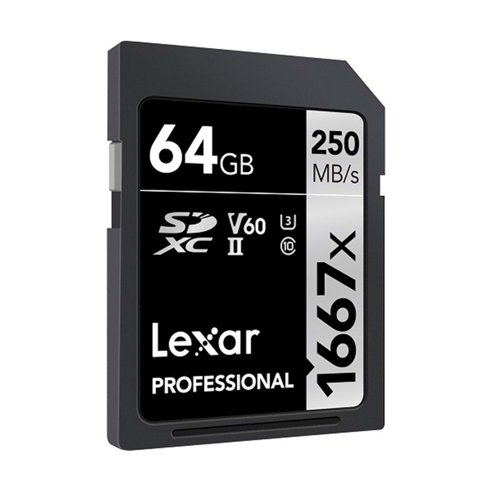 Lexar 64Gb 250Mb/s 1667x C10 V60 U3 UHS-II SDXC 4K Hafıza Kartı