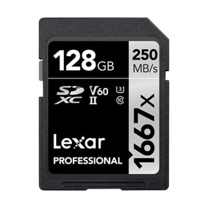 Lexar 128Gb 250Mb/s 1667x V60 U3 UHS-II SDXC 4K Hafıza Kartı