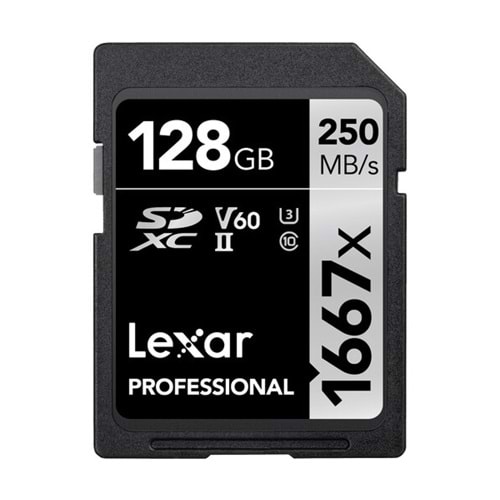 Lexar 128Gb 250Mb/s 1667x V60 U3 UHS-II SDXC 4K Hafıza Kartı