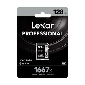 Lexar 128Gb 250Mb/s 1667x V60 U3 UHS-II SDXC 4K Hafıza Kartı
