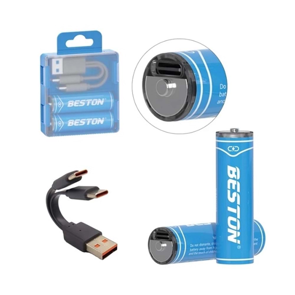 Beston P2-02C-2 AA Şarj Edilebilir 2Li 1.5V USB-C Kalın Pil