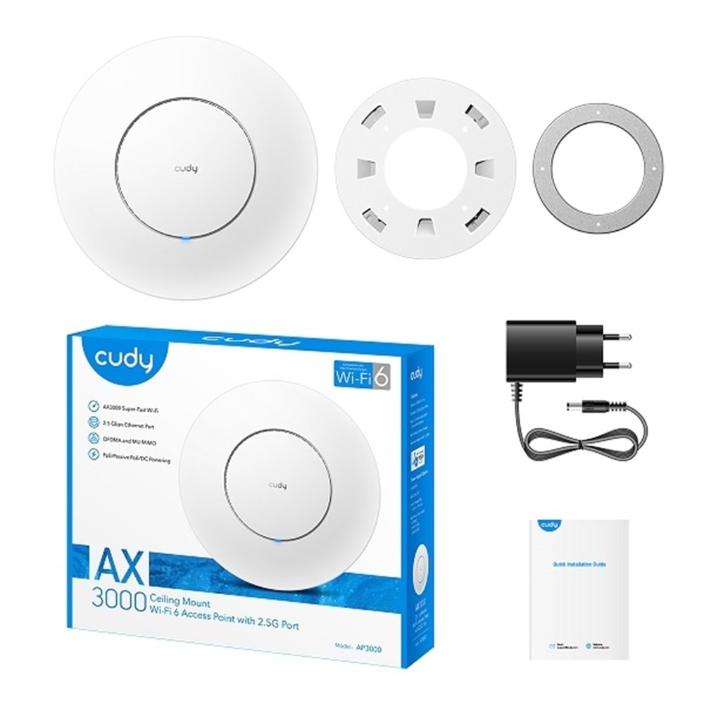 Cudy AP3000 1 Port 2.5G AX3000 4 Anten Tavan Tipi Wi-Fi 6 Access Point