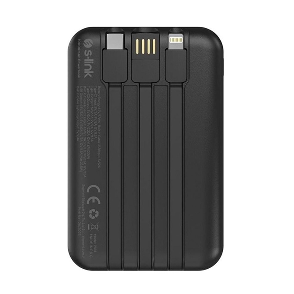 S-link P104 10000 mAh Dahili Kablolu Siyah LCD Powerbank