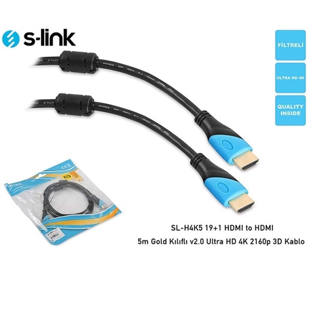 S-Link SL-H4K5 5 Mt 2.0V 4K 3D 2160P 19+1 Hdmi Kablo
