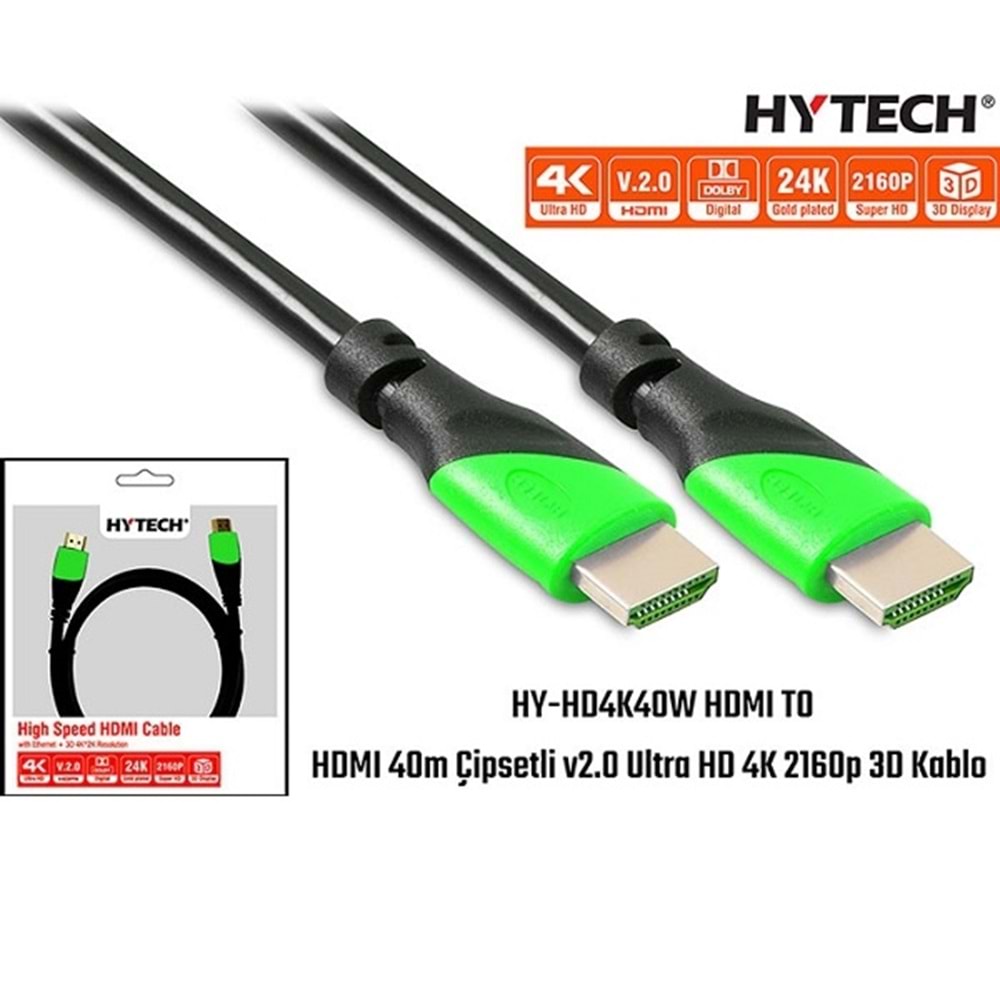 Hytech HY-HD4K40W 40 Mt V2.0 Ultra Hd 4K 2160P 3D Hdmi Çipsetli Kablo