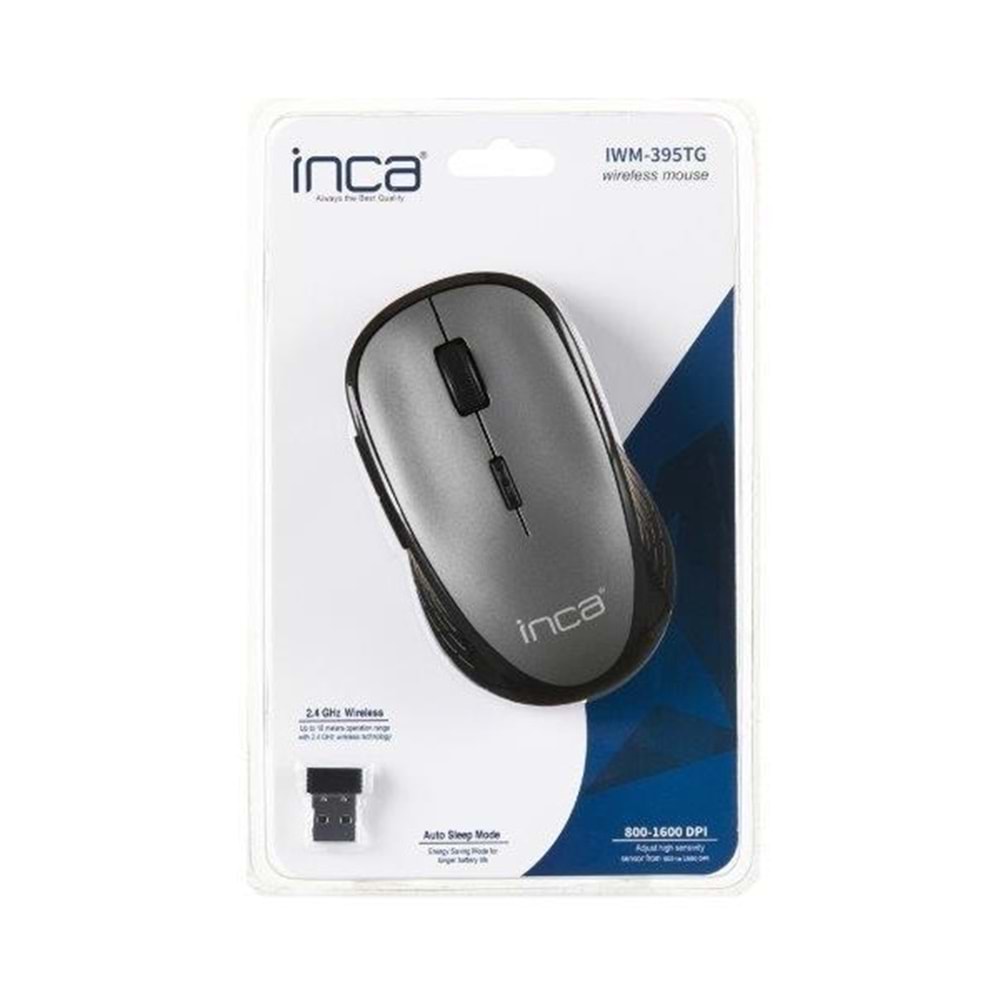 İnca IWM-395TG Nano Alıcılı Kablosuz 1600dpi Gri Mouse